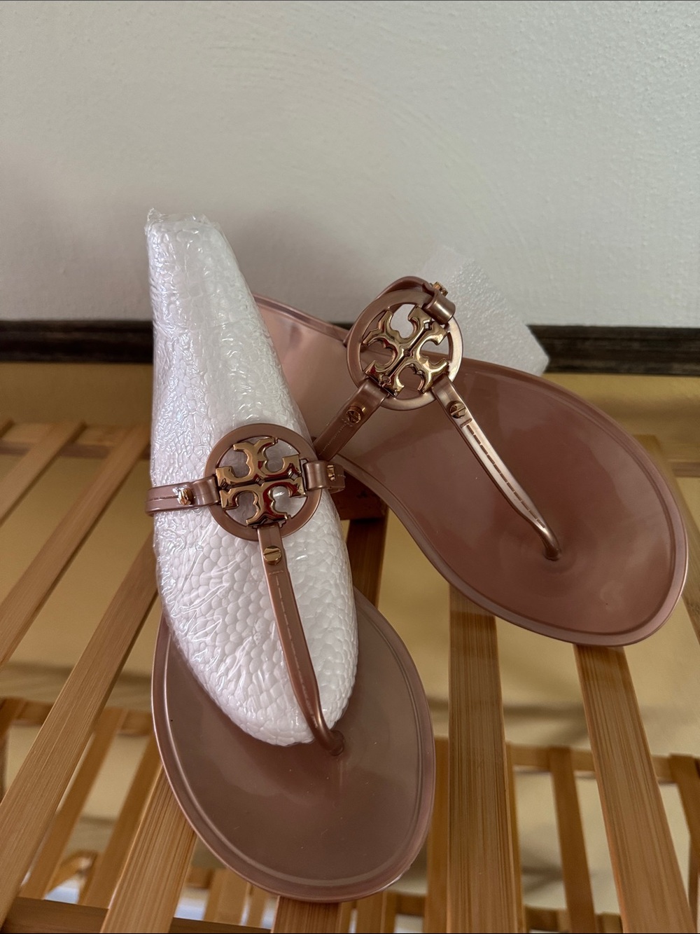 Tory Burch Patent T-Strap Sandals in Rose Brown